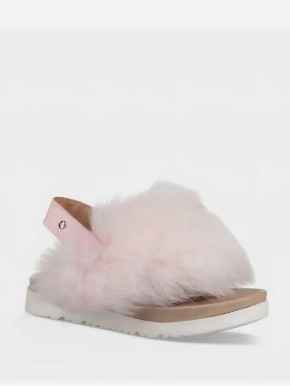 UGG Holly Fluffy Sandals Kids Seashell Pink Sheepskin Velcro Strap NWOT Girls 4
